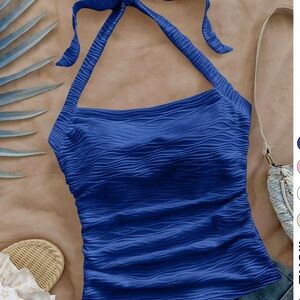 Blue Halter Textured Women’s Tank Top